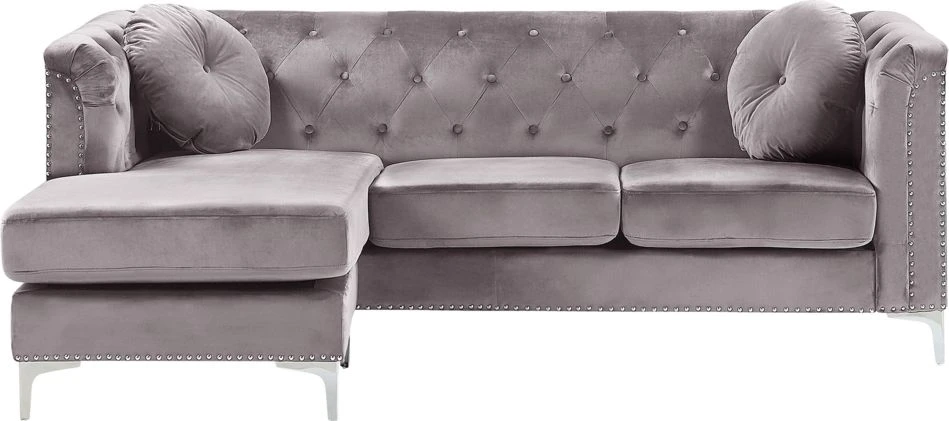 Beliani Trivietė kampinė sofa FLEN veliūrinė pilka