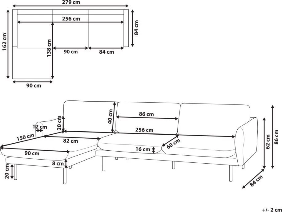 Beliani 4 vietų kampinė sofa VINTERBRO, veliūras, smėlinė, dešininė