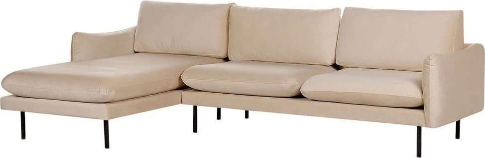 Beliani 4 vietų kampinė sofa VINTERBRO, veliūras, smėlinė, dešininė