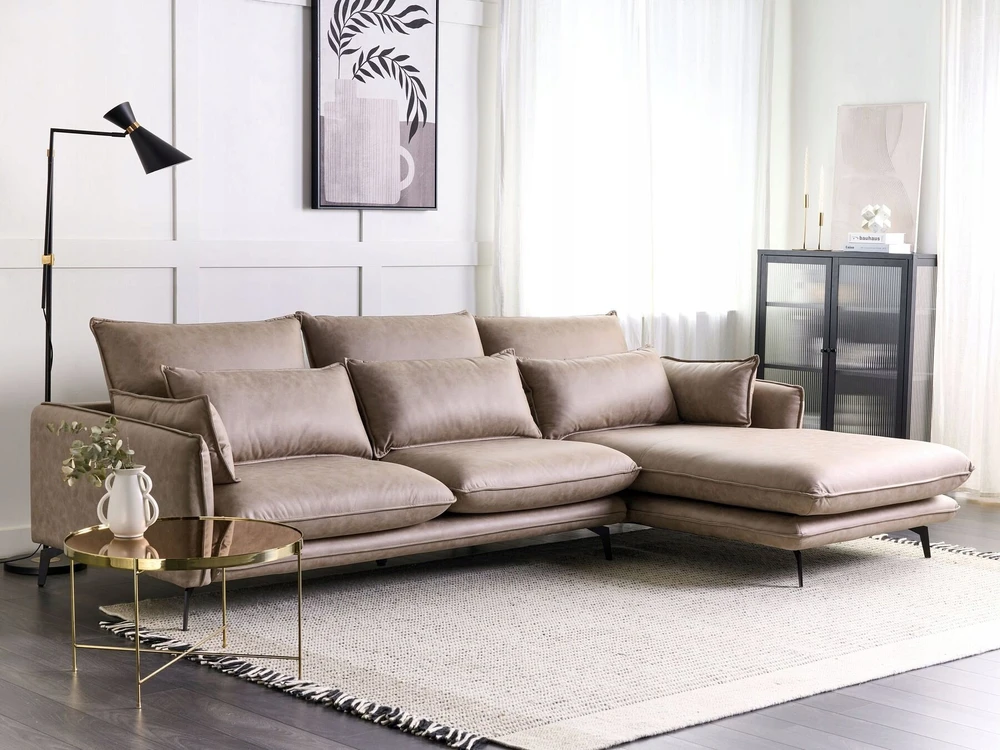 Beliani Trivietė kampinė sofa GALLO, eco zomšas, šviesiai ruda, kairinė