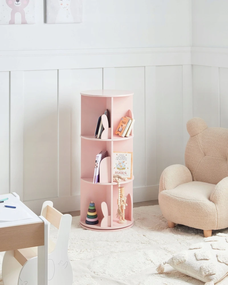 Beliani Besisukanti knygų lentyna CANEY 94 cm pastelinė rožinė