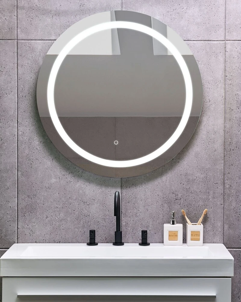 Beliani Voninis veidrodis LED COURSEULLES 79 cm 79 cm sidabrinis