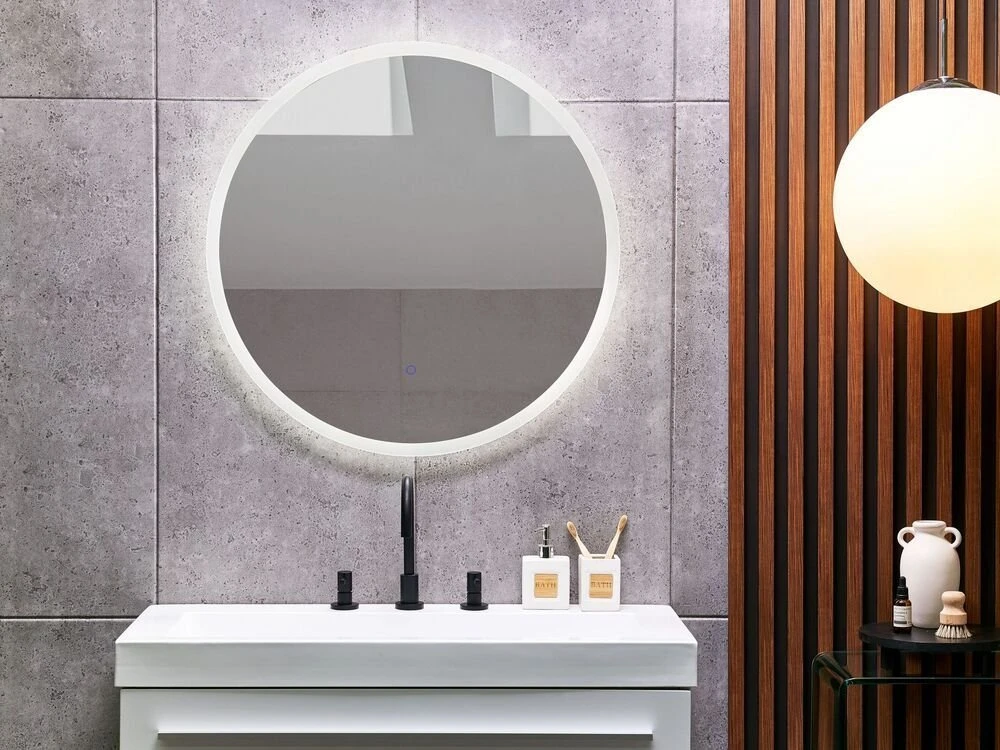 Beliani Vonios veidrodis LED DEAUVILLE 79 cm 79 cm sidabrinis