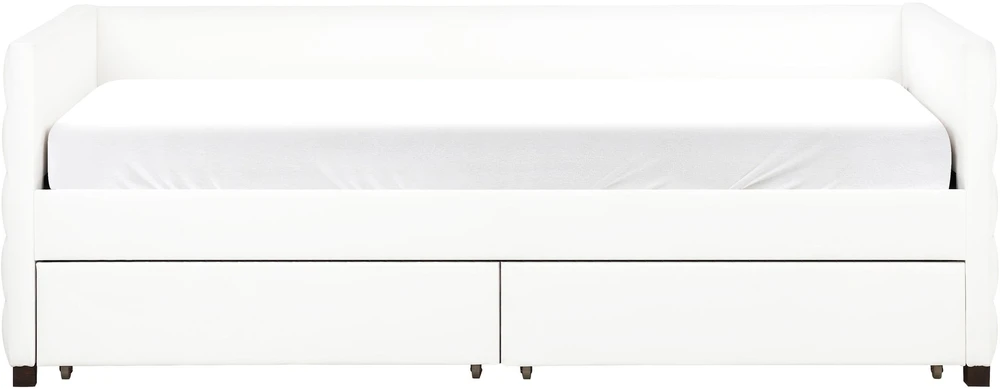 Beliani Dieninė lova su stalčiais MARRAY veliūrinė, kreminė balta, 90 x 200 cm