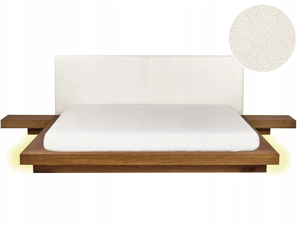 Beliani LED lova su Boucle ZEN 180 x 200 cm, natūralaus uosio spalvos
