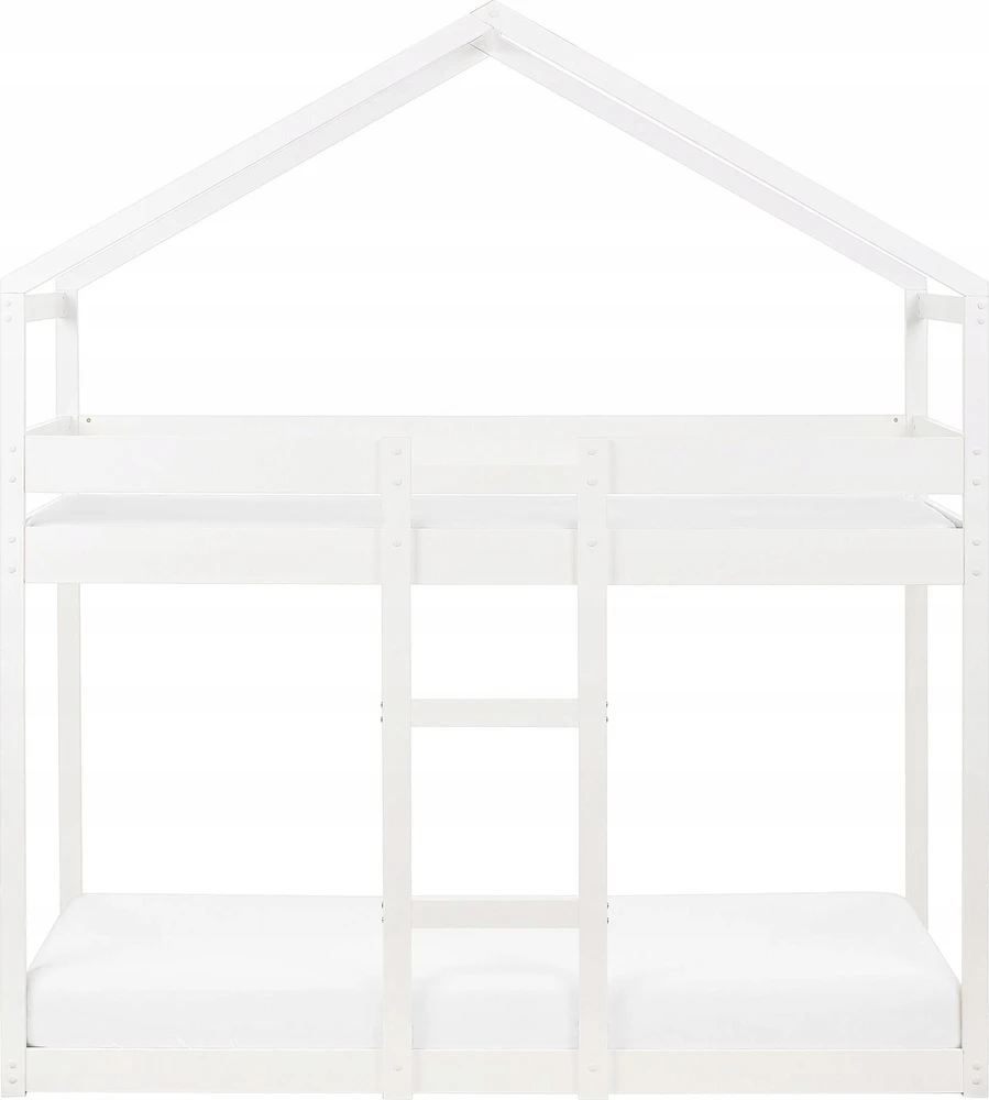 Beliani Dviaukštė lova namelis LABATUT 90 x 200 cm, balta, pušies mediena