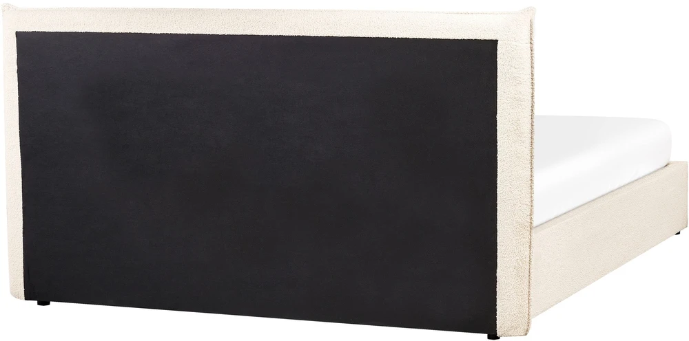 Beliani Lova su patalynės dėže LAVAUR, bukle audinys, smėlio spalva, 160 x 200 cm