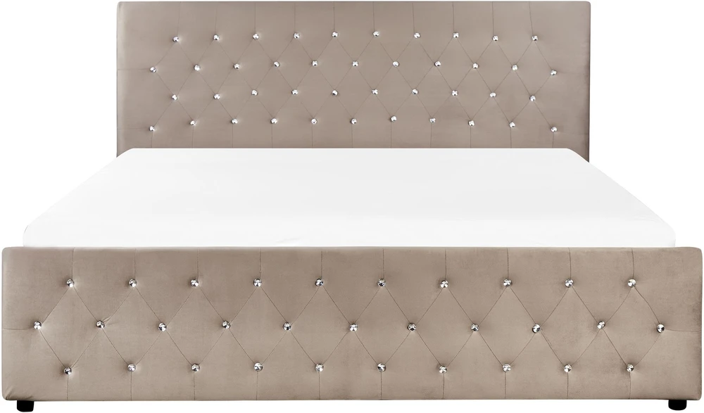 Beliani Lova su patalynės dėže AMIENS veliūrinė smėlio pilkumo spalvos 180 x 200 cm