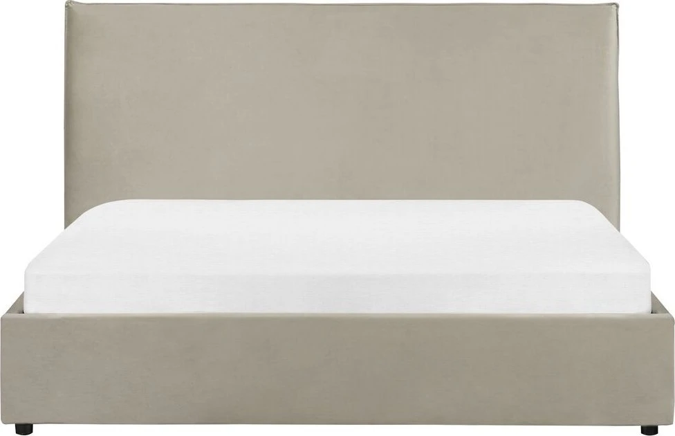 Beliani Lova su patalynės dėže LAVAUR veliūrinė smėlio pilkumo spalvos 160 x 200 cm