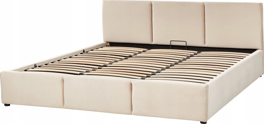 Beliani Lova su patalynės dėže BOUSSE veliūrinė šviesiai smėlio spalvos 180 x 200 cm