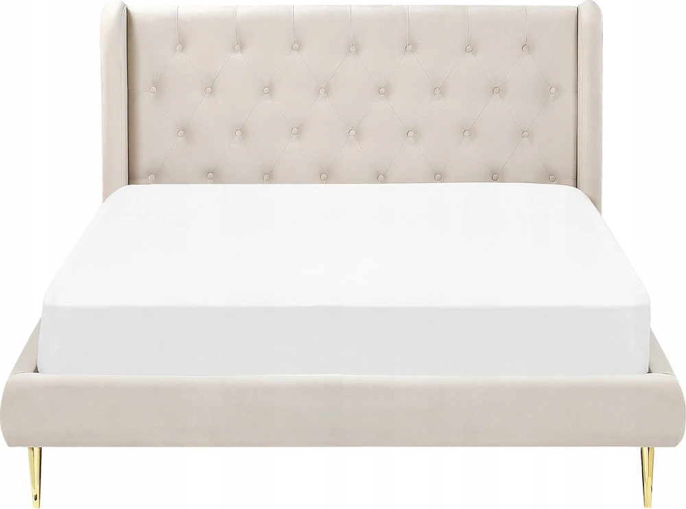 Beliani Velvetinė lova FORBACH 140 x 200 cm smėlio spalvos