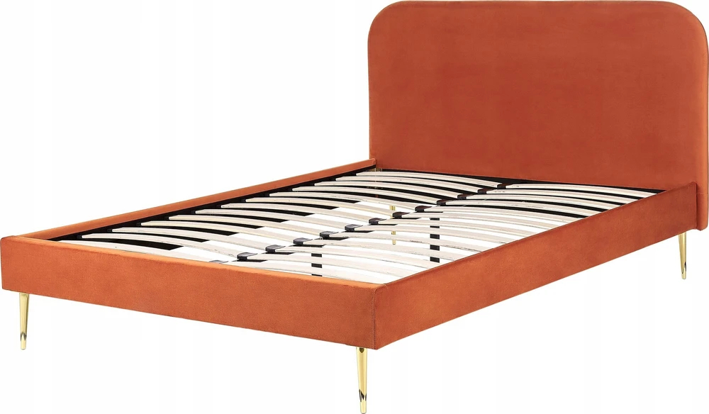 Beliani Velūrinė lova FLAYAT 160 x 200 cm oranžinė