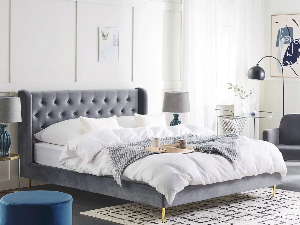 Beliani Velvetinė lova FORBACH 160 x 200 cm pilka