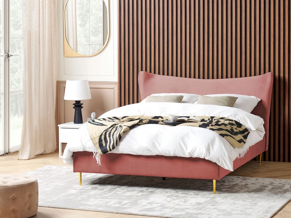 Beliani Velvetinė lova CHALEIX 160 x 200 cm persikinė