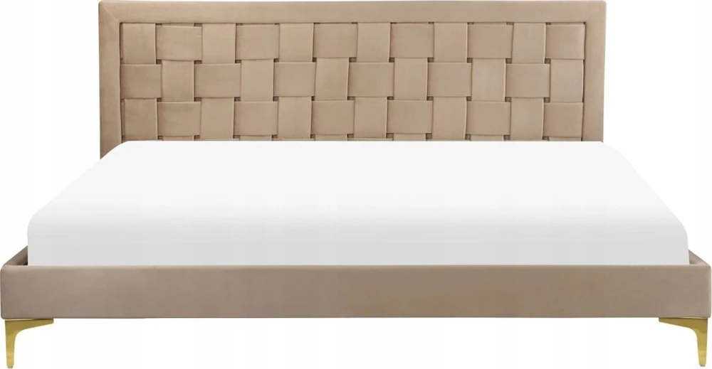 Beliani Dvigulė aksominė lova LIMOUX 180 x 200 cm smėlio pilkumo spalvos