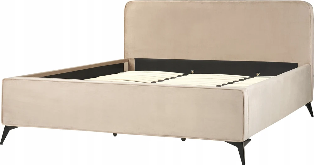 Beliani Velvetinė lova VALOGNES 180 x 200 cm smėlio pilkumo spalvos