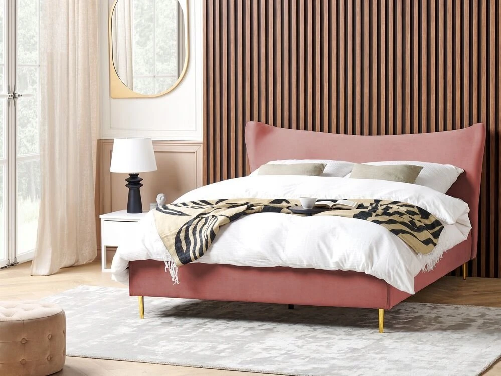 Beliani Velvetinė lova CHALEIX 180 x 200 cm persiko spalvos