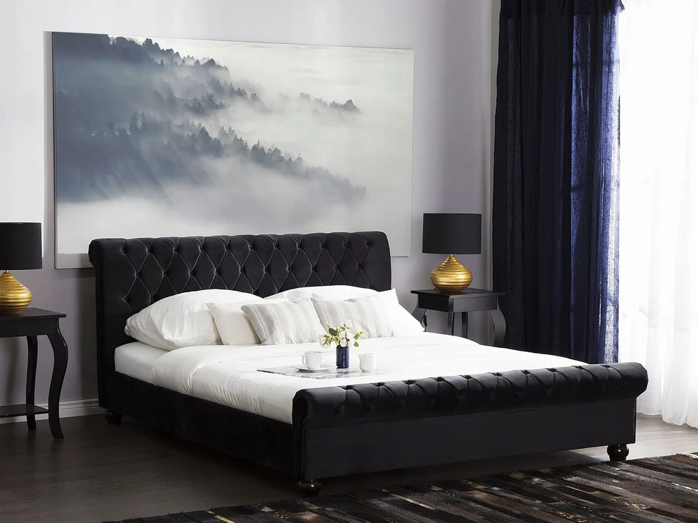 Beliani Vandens lova, veliūrinė AVALLON, 180 x 200 cm, juoda