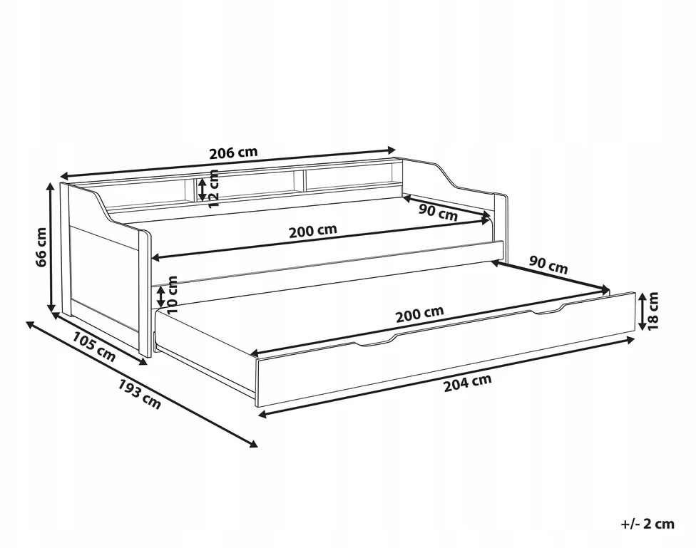 Beliani Išskleidžiama lova iš pušies medienos EDERN 90 x 200 cm pilka