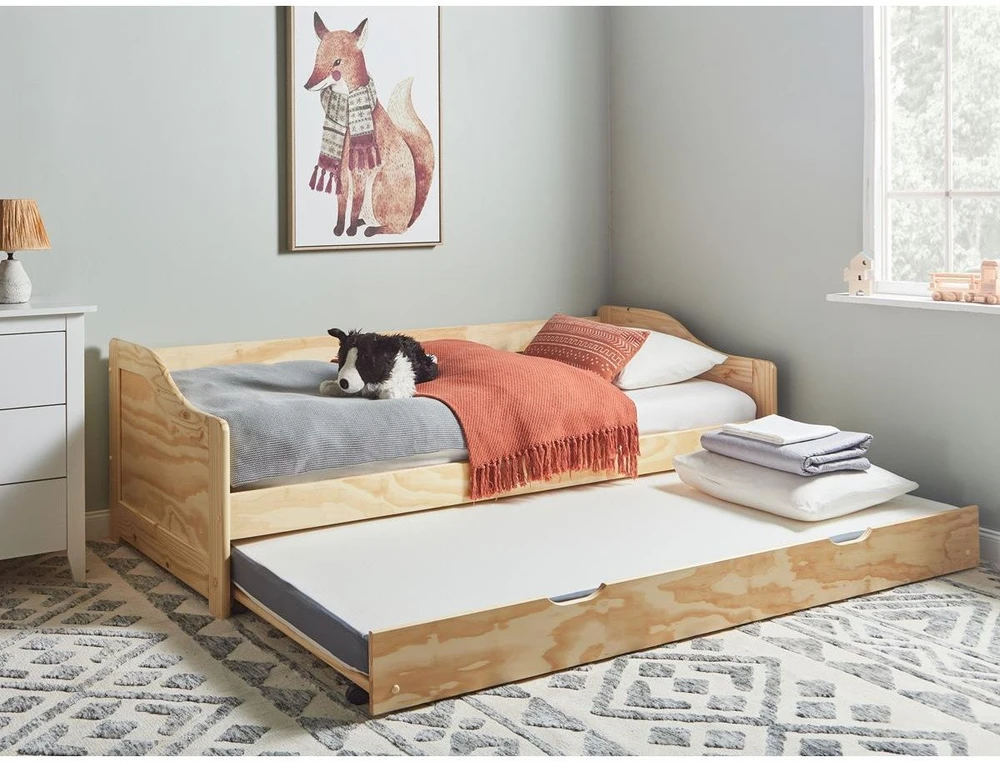 Beliani Ištraukiama lova iš pušies medienos LUNERAY 90 x 200 cm, šviesiai ruda