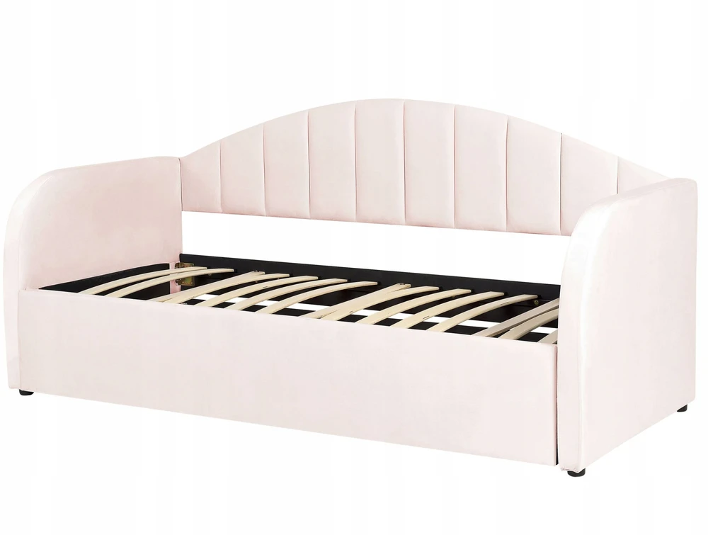 Beliani Ištraukiama lova iš veliūro EYBURIE 90 x 200 cm, pastelinė rožinė