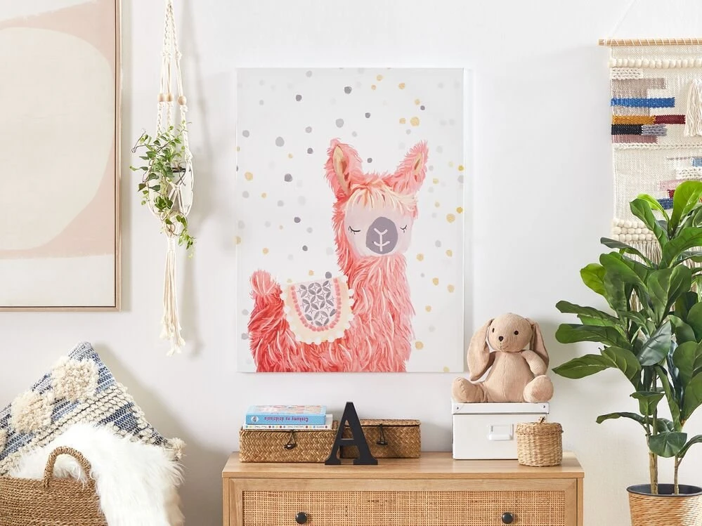 Beliani Drob,e ant drobės AFASSA Gyvūnų motyvas 60 x 80 cm Rožinis