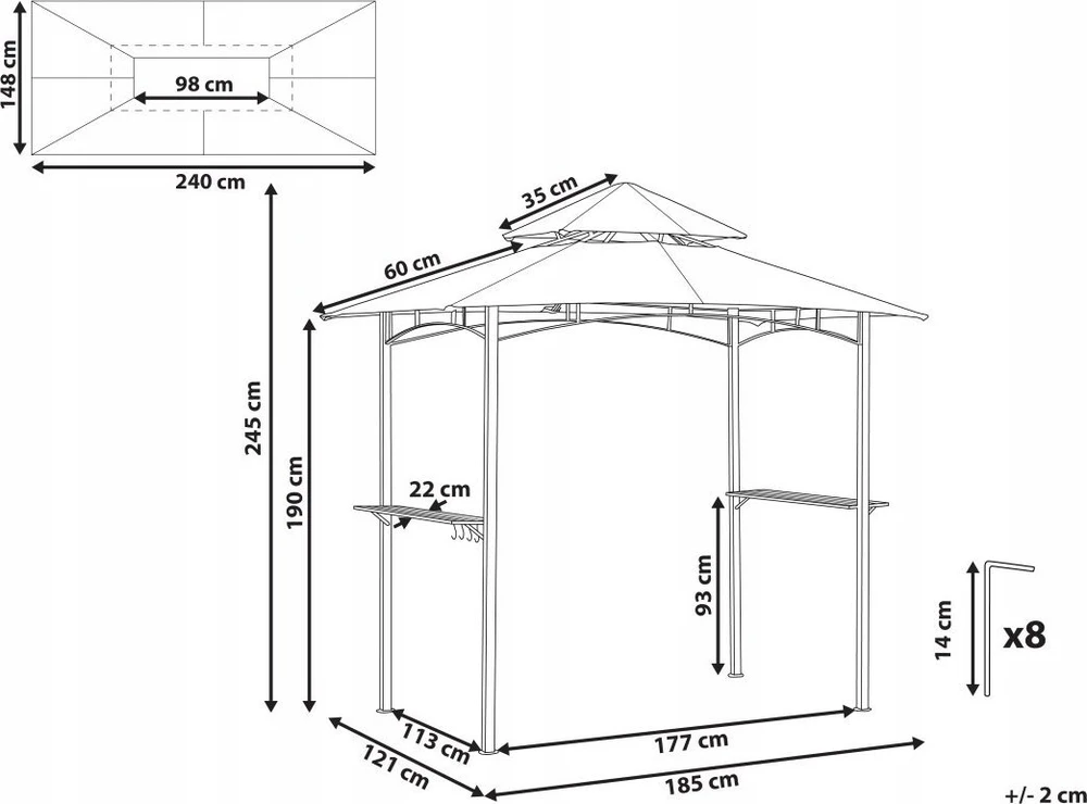 Beliani Sodo pavėsinė NARO metalinė 240 cm 148 cm pilka