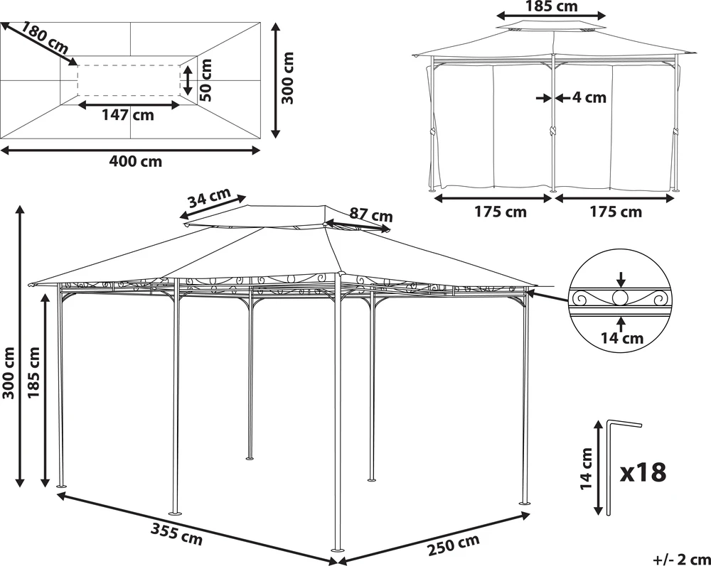 Beliani Sodo paviljonas COLOS metalinis 400x300 cm smėlio spalvos