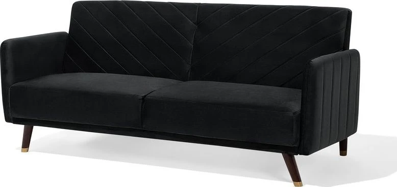 Beliani Trivietė išskleidžiama sofa SENJA, veliūras, juoda