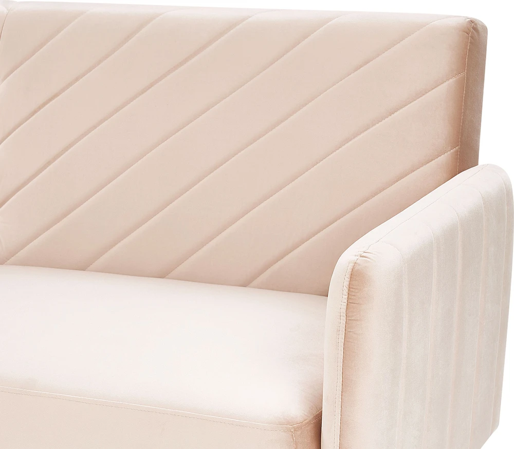 Beliani Trivietė išskleidžiama sofa SENJA, veliūras, smėlio spalvos