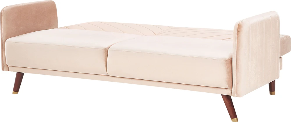 Beliani Trivietė išskleidžiama sofa SENJA, veliūras, smėlio spalvos