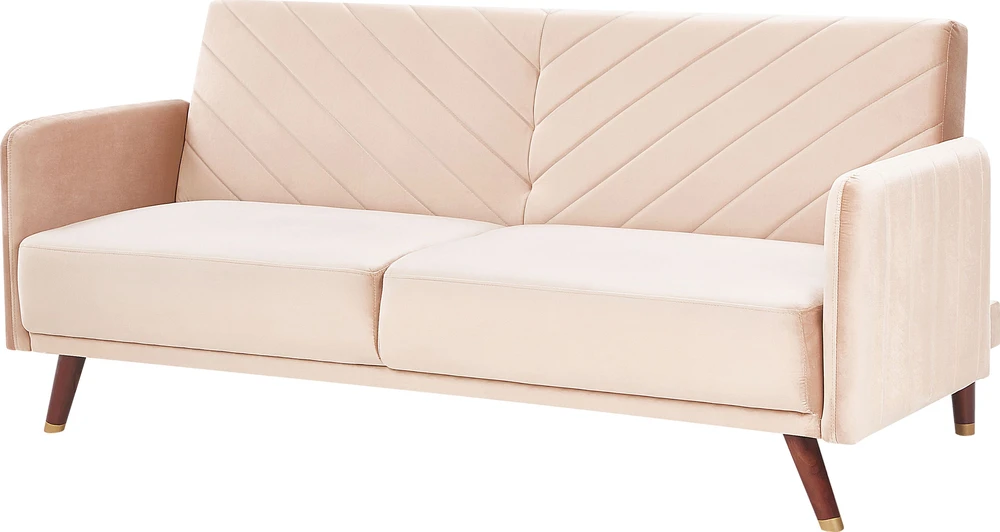 Beliani Trivietė išskleidžiama sofa SENJA, veliūras, smėlio spalvos