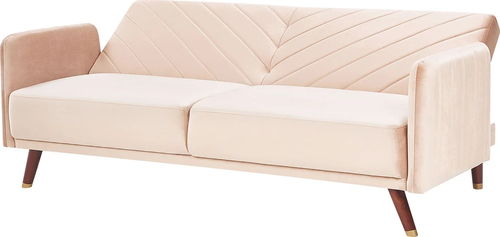 Beliani Trivietė išskleidžiama sofa SENJA, veliūras, smėlio spalvos