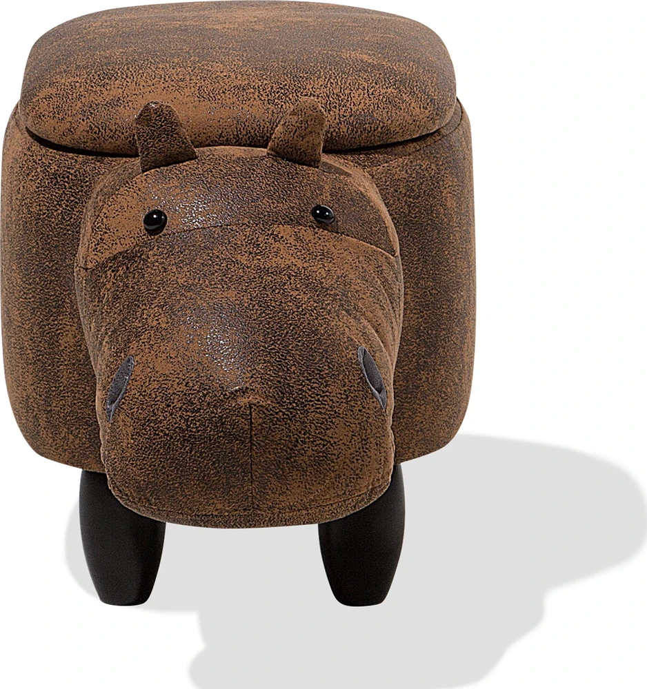 Fotelis Beliani Gyvūno formos pufas su daiktadėže HIPPO, eko oda, rudas hipopotamas