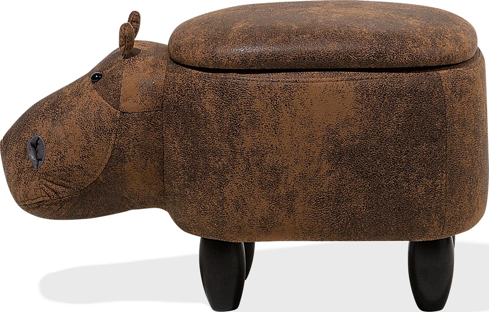 Fotelis Beliani Gyvūno formos pufas su daiktadėže HIPPO, eko oda, rudas hipopotamas