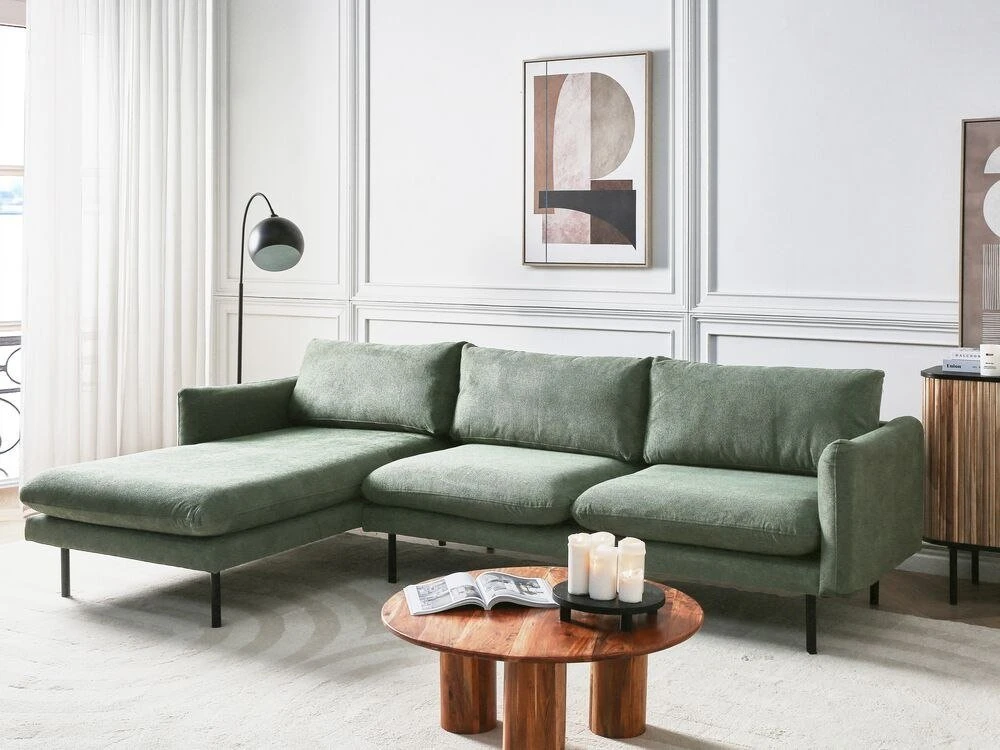 Beliani 4 vietų kampinė sofa VINTERBRO šviesiai žalia, dešininė