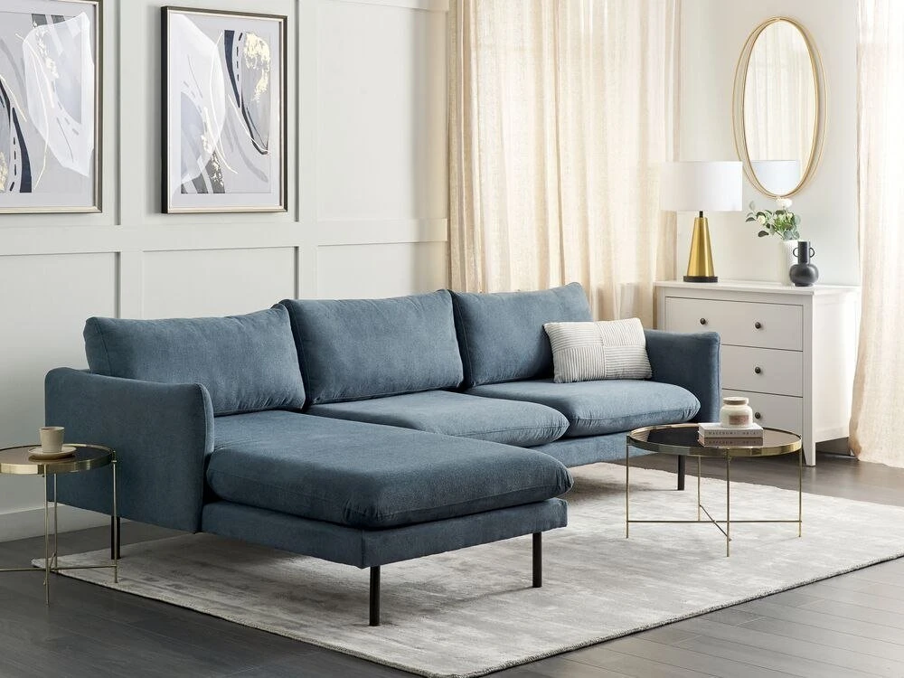 Beliani 4 vietų kampinė sofa VINTERBRO, šenilinė, mėlyna, dešininė