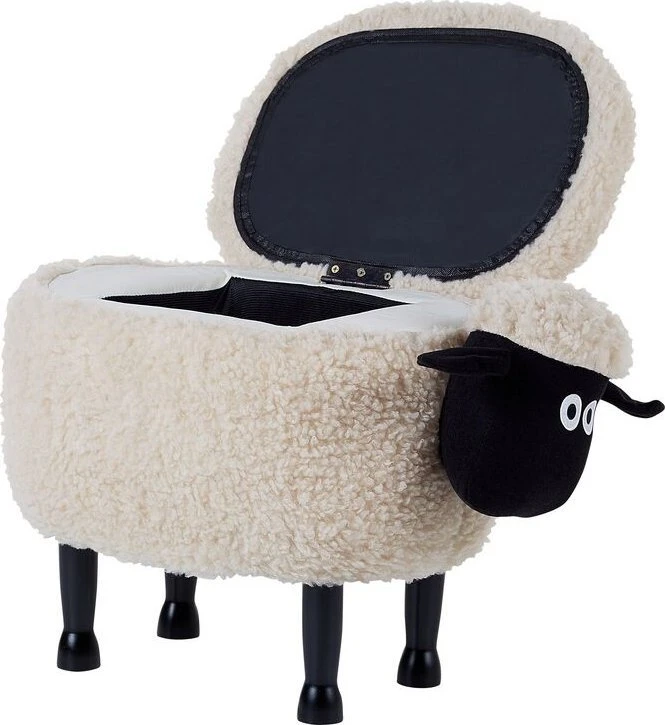 Beliani Gyvūno formos pufas su daiktadėže SHEEP šviesiai smėlio spalvos avytė
