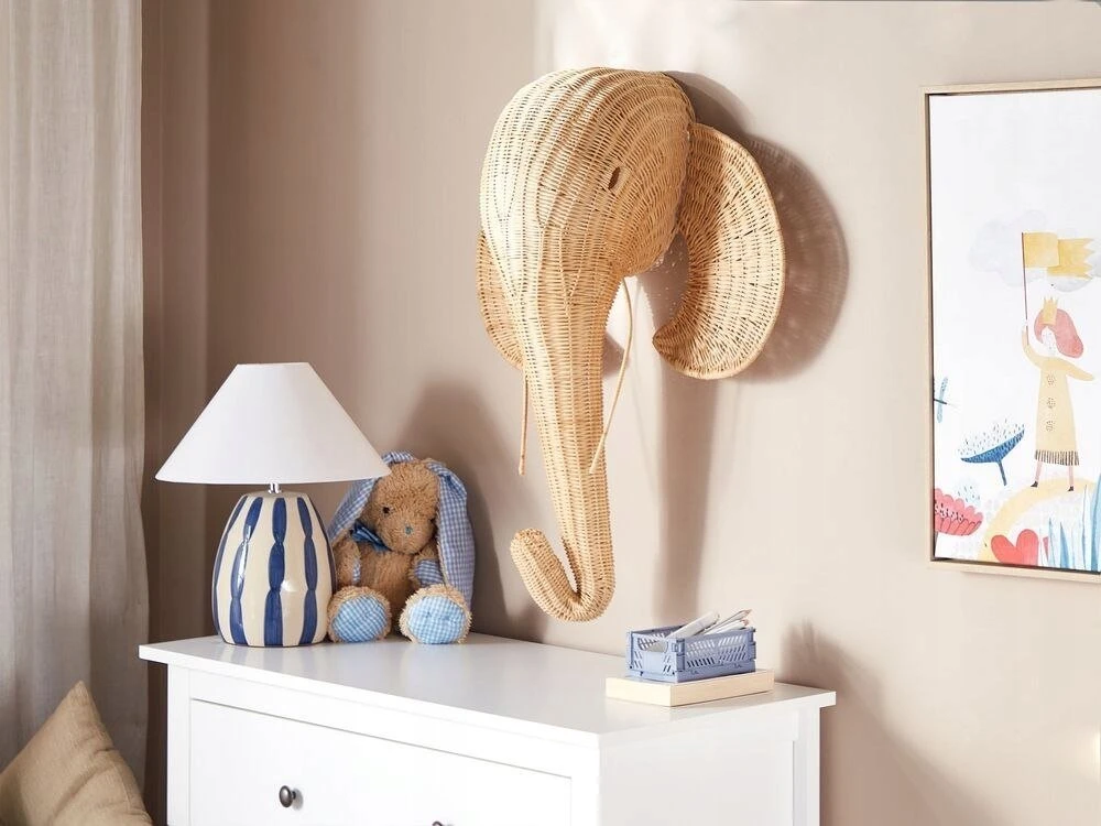 Beliani Sienų dekoracija Słoń GRUNEY rotango 83 cm natūrali