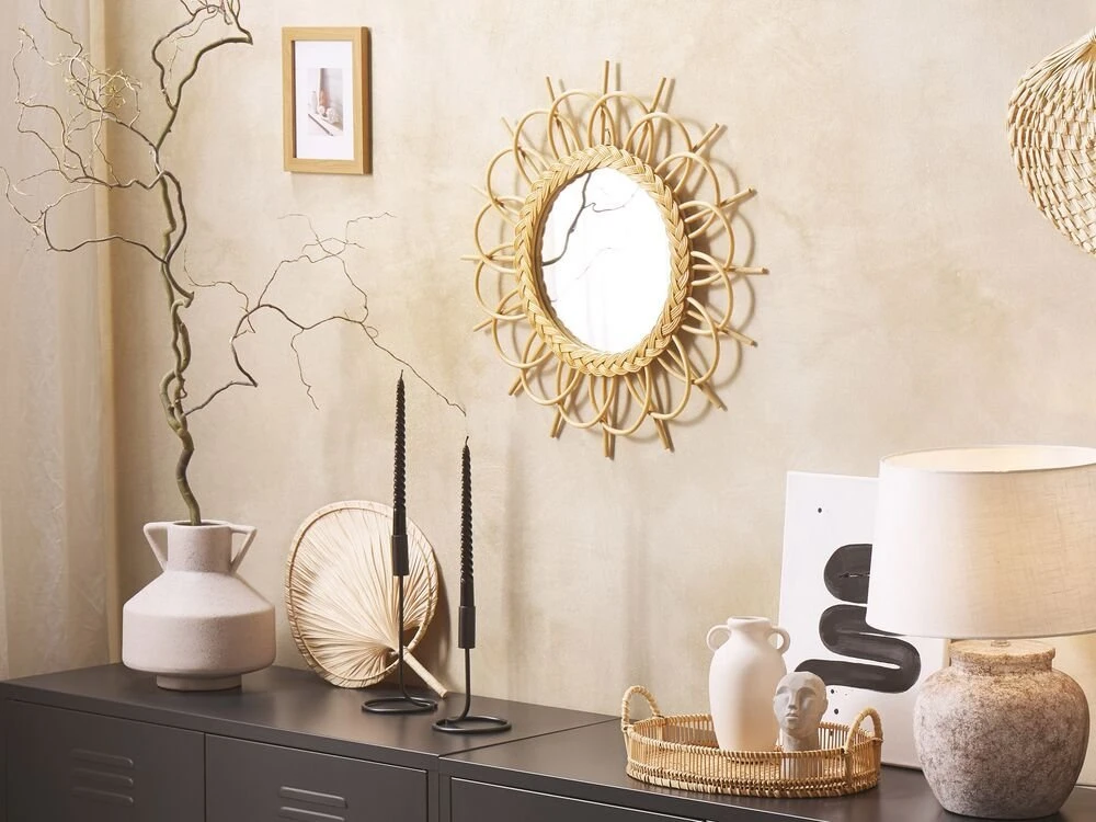 Beliani Sieninis veidrodis TELAKIA 60 cm Rattan natūralus