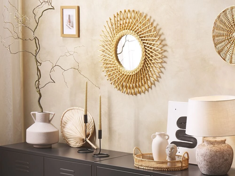 Beliani Sieninis veidrodis TAGOLU 60 cm Rattan natūralus