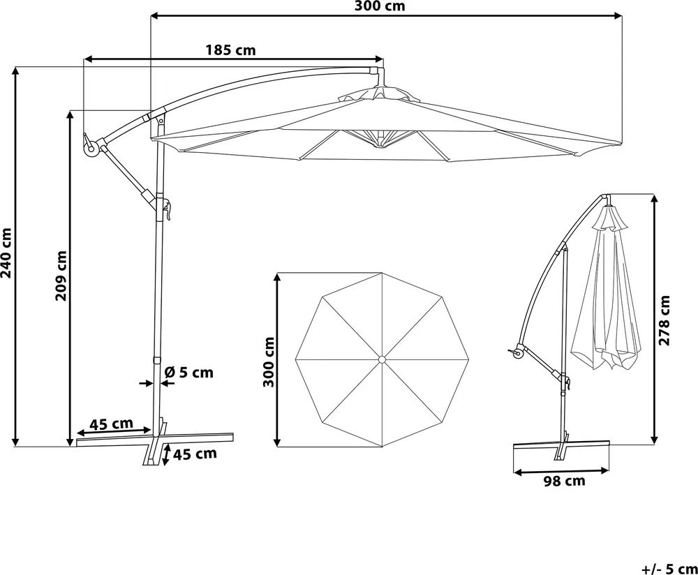 Beliani Sodo skėtis su svirtimi 300 cm RAVENNA smėlio spalvos