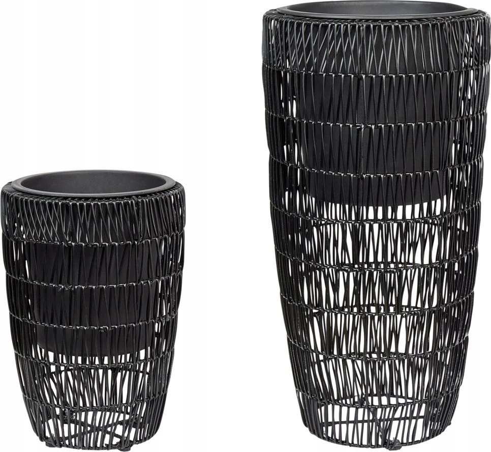 Beliani 2 vazonų komplektas CHELONE 26/34 cm Juodas technoratanas