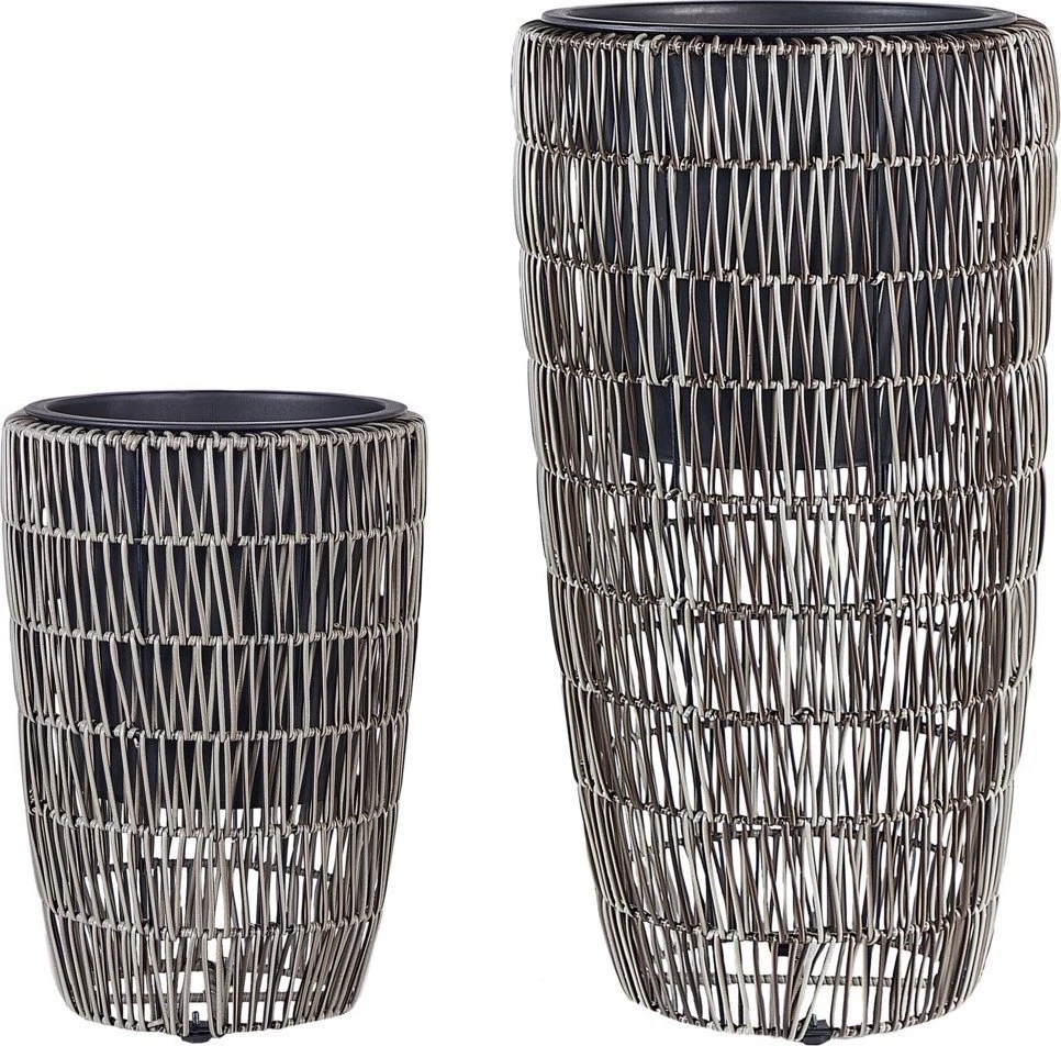 Beliani 2 vazonų rinkinys CHELONE iš technoratano, 26/34 cm, rudas