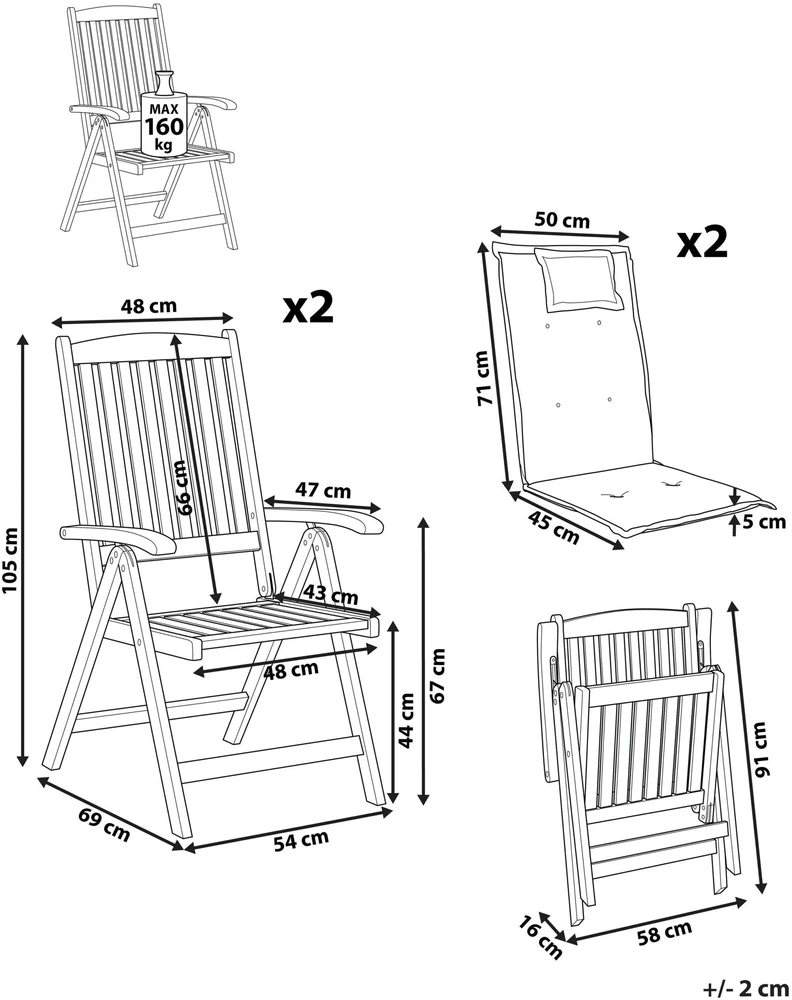 Beliani 2 sodo kėdžių rinkinys su pagalvėlėmis AMANTEA PREMIUM akacijos mediena, šviesiai smėlio spalvos