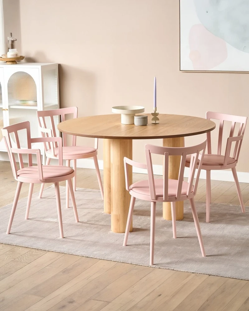 Beliani 4 valgomojo kėdžių komplektas MORILL pastelinės rožinės spalvos