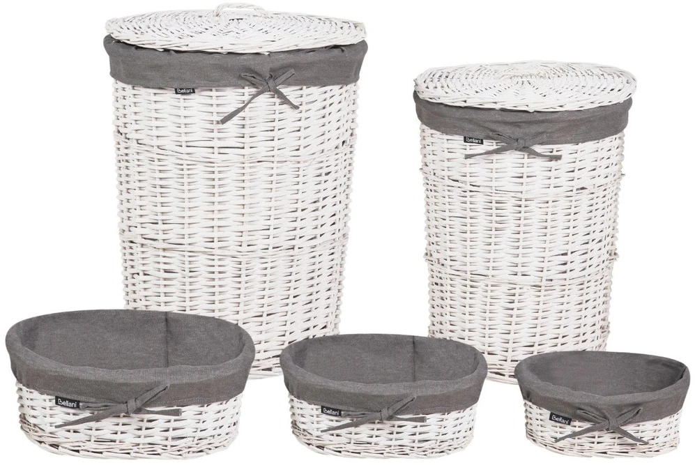 Beliani 5 krepšių rinkinys VAKARI gluosnis, pilkas 55/89 l