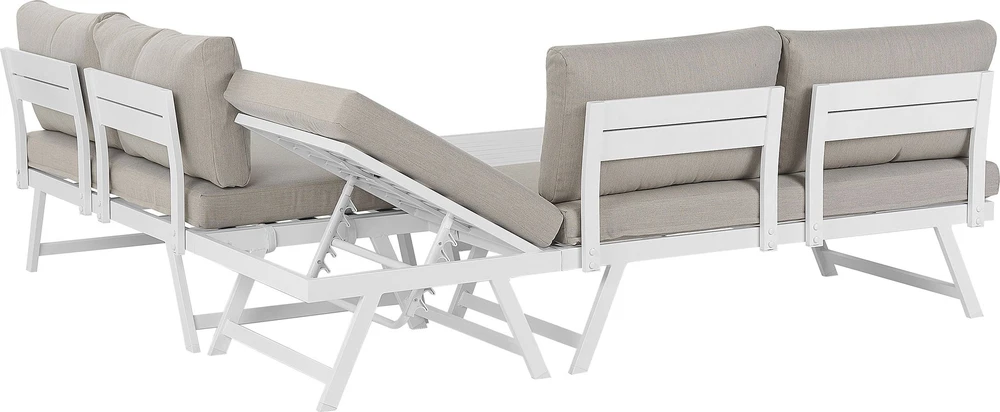 Lauko baldų komplektas Beliani Sodo kampinė sofa su staliuku 5 asmenims COCCORINO smėlio ir pilkos spalvos metalas