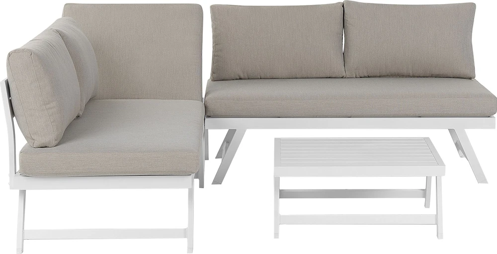 Lauko baldų komplektas Beliani Sodo kampinė sofa su staliuku 5 asmenims COCCORINO smėlio ir pilkos spalvos metalas