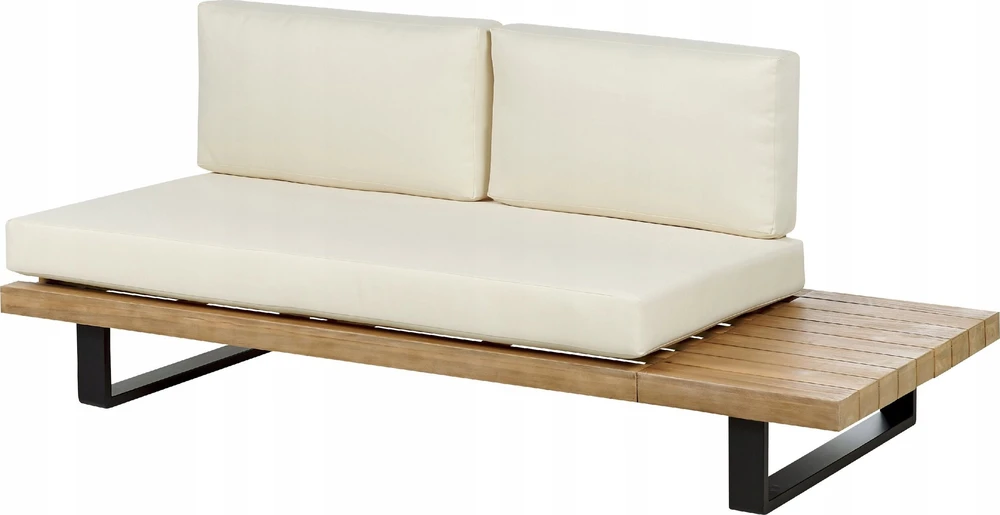 Lauko baldų komplektas Beliani Sodo kampinė sofa su staliuku 5 asmenims MYKONOS dešininė, kreminės spalvos, sertifikuota akacijos mediena